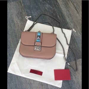 Valentino Glam Lock Studded Leather Shoulder Bag